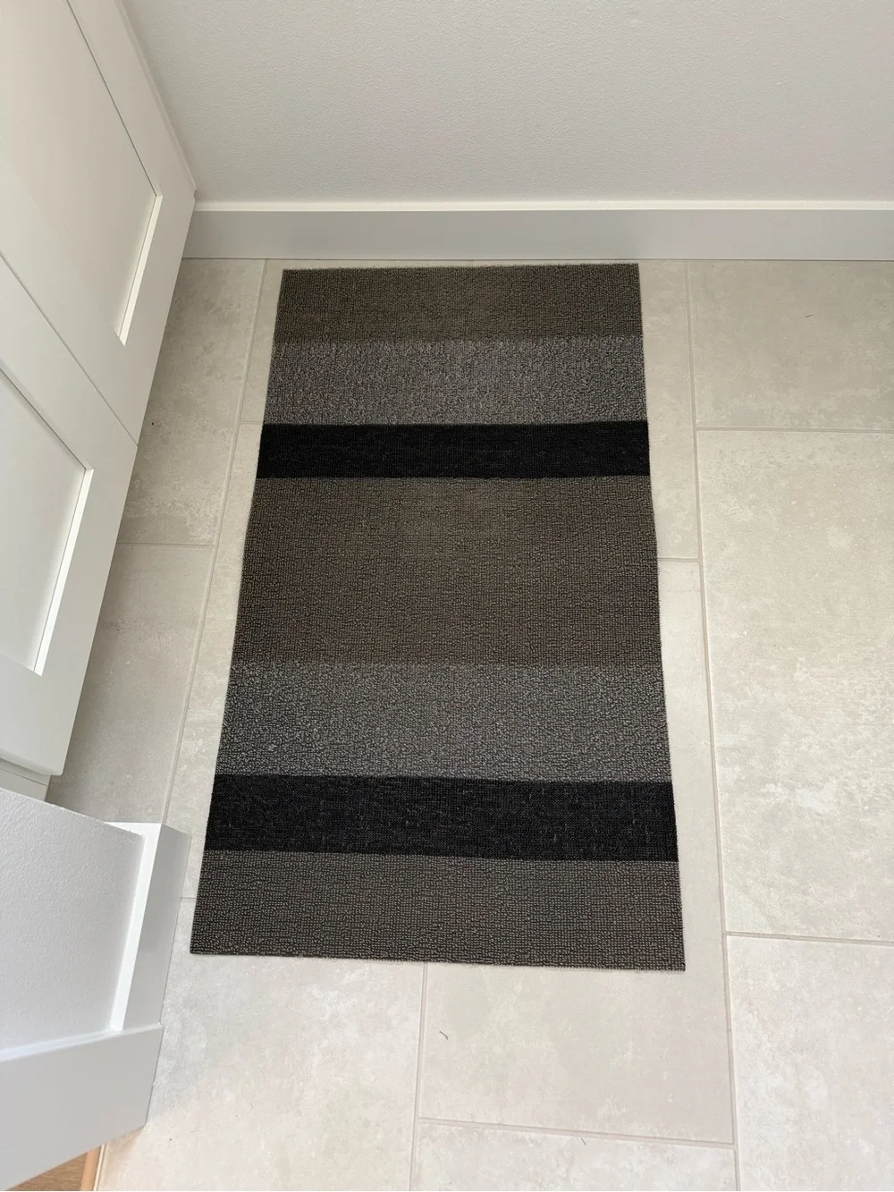 Gray Striped Non-Slip indoor or outdoor rug.